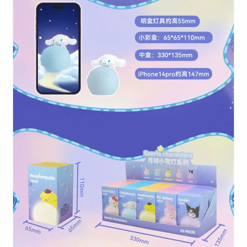 Original MINISO Hello Kitty Kuromi Cartoon Anime Figures Moon Night Light Toy Luminous Ornaments Cute Child Birthday Party Gifts