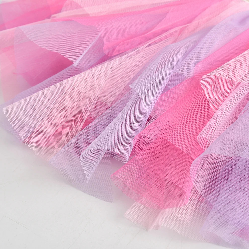 VIKITA Kids Princess Skirts Girls Irregular Layered Mesh Tulle Birthday Party Tutu Mini Skirts Girls Pink Casual Ballet Skirt