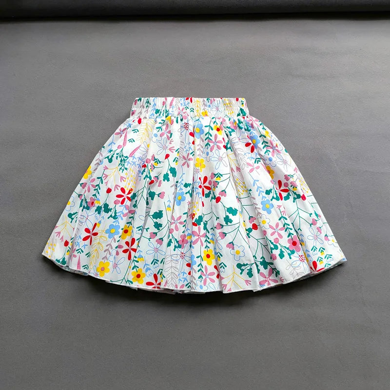 Kids Girls Cotton Print Princess Pleated Skirt Sweet Big Kids Girls Tutu Skirts Elastic Waist Mini Skirt Clothes For Girls