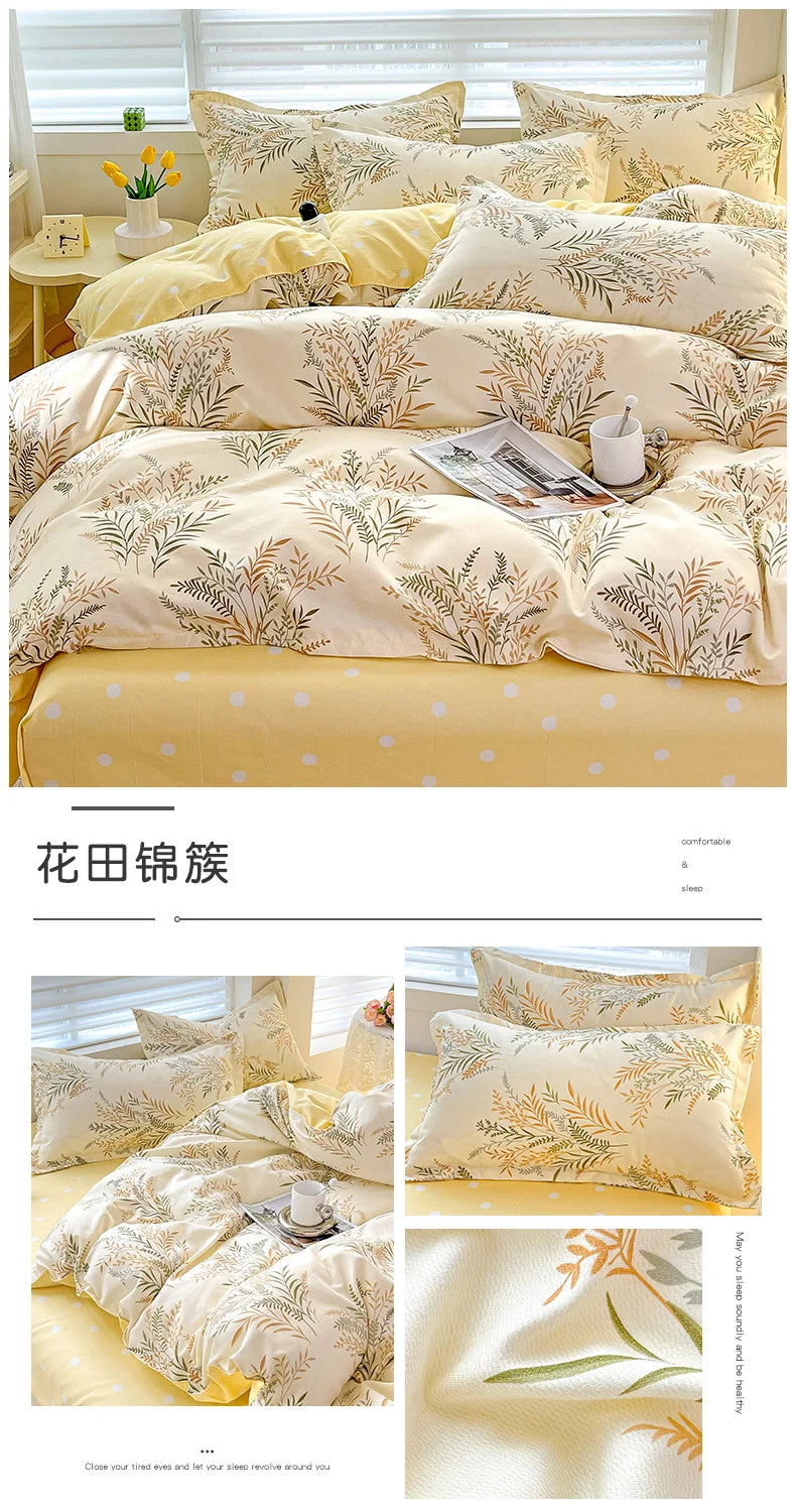 4pcs, 100% cotton bedding set, four piece sheet set comfort set girly fresh style couple bed comforter set