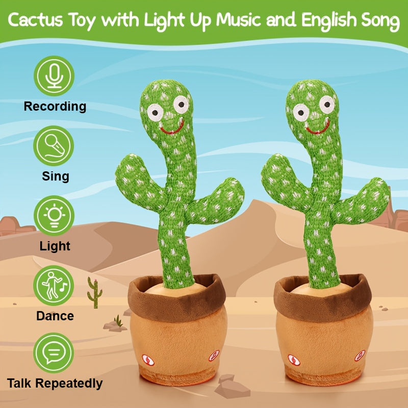 Dancing Cactus Singing Plush Toy - Interactive, Sunlit Green Cactus with Music Notes, 120 English Songs, No Batteries Needed, Ideal for Kids, Party Decoration | Interactive Plush Toy | Dancing Cactus Design, Cactus Decor