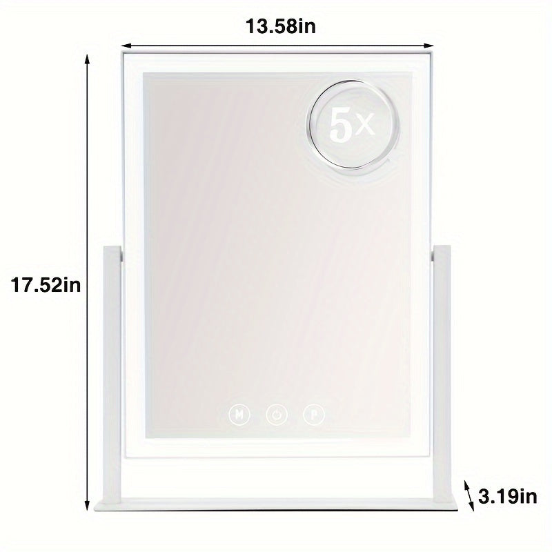 Niuphia Lighted Makeup Mirror, Adjustable LED Lighting, USB Powered, 5000Mah Rechargeable Battery, Touch Control, 360° Swivel, Polished Metal Frame.