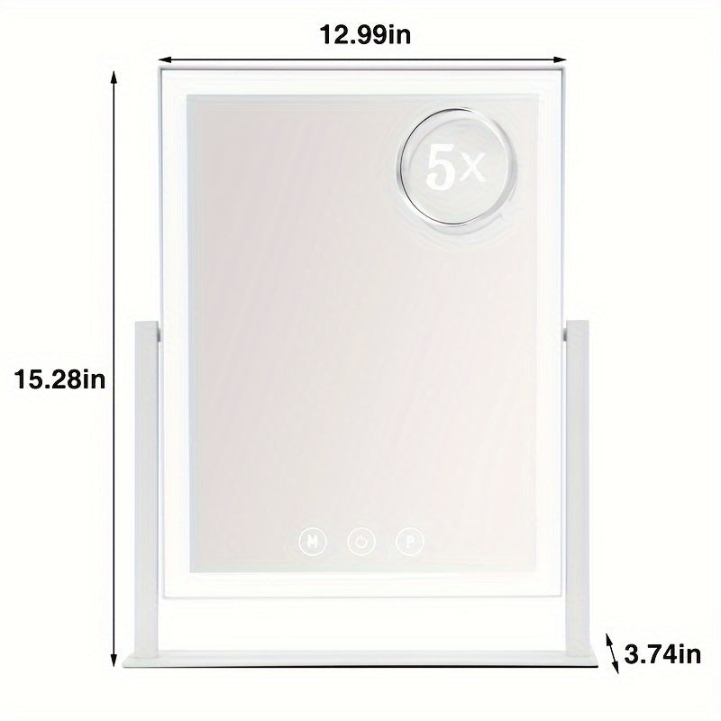 Niuphia Lighted Makeup Mirror, Adjustable LED Lighting, USB Powered, 5000Mah Rechargeable Battery, Touch Control, 360° Swivel, Polished Metal Frame.
