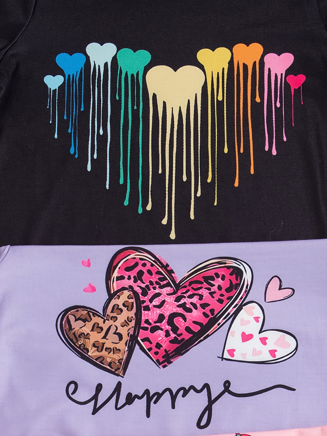 4pcs Girls' Summer Casual T-Shirts - Cute Heart, Cartoon & Letter Print, Soft Polyester Blend, Short Sleeve, Round Neck, Regular Fit - Black, Purple, Pink, White, Summer T Shirts