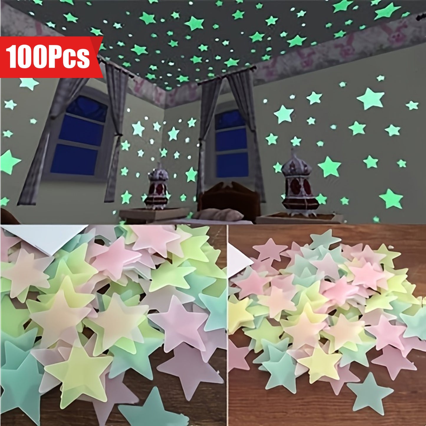 100Pcs Glow-In-The-Dark Star Stickers: Decorate Your Bedroom, Living Room, Or Ceiling with a Festive Touch