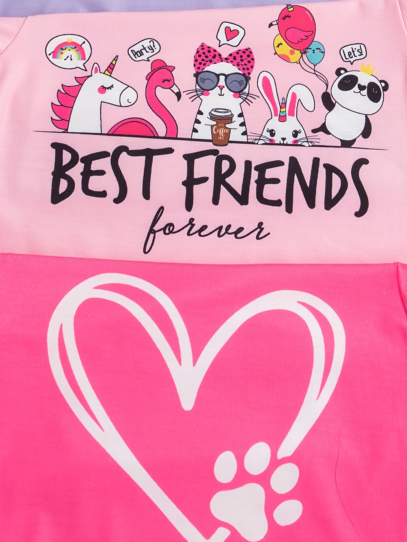 4pcs Girls' Summer Casual T-Shirts - Cute Heart, Cartoon & Letter Print, Soft Polyester Blend, Short Sleeve, Round Neck, Regular Fit - Black, Purple, Pink, White, Summer T Shirts