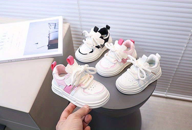 [Playful Charm] All-Season White Sneakers for Boys & Girls: Durable, Versatile Indoor/Outdoor Shoes with Hook-and-loop Closure, Low-Top Design, and Comfortable Fabric Lining