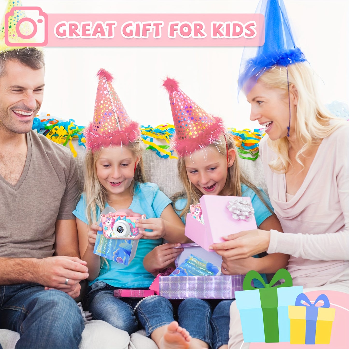 RIVGOT Youngsters' Pink Unicorn Digital Camera with Front & Rear Cameras - Rechargeable USB, IPS Screen, 400mAh Battery - Includes Photo & Video Games - Ideal for 3-12 Year Olds, Birthday & Christmas Gift, RIVGOT
