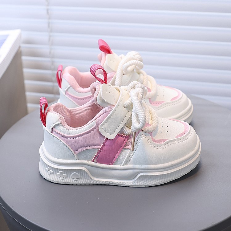 [Playful Charm] All-Season White Sneakers for Boys & Girls: Durable, Versatile Indoor/Outdoor Shoes with Hook-and-loop Closure, Low-Top Design, and Comfortable Fabric Lining