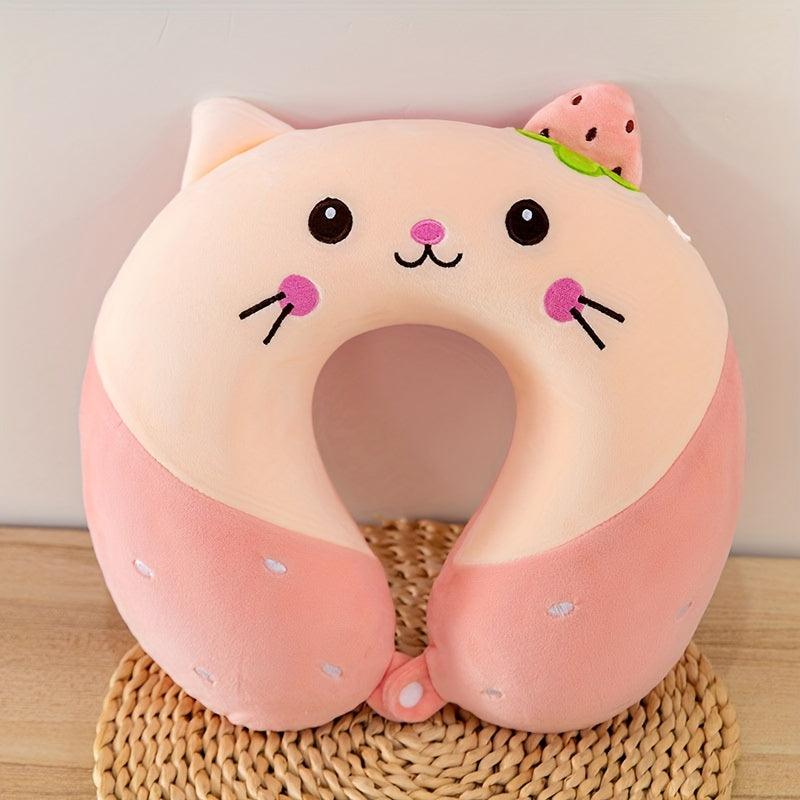 [Cat Shaped Memory Sponge Pillow] Soft Cat Shaped Memory Foam U-Shaped Neck Pillow - Slow Rebound Support for Aircraft And Car Travel - Snap, Machine Washable, Travel Pillow, Camping Pillow
