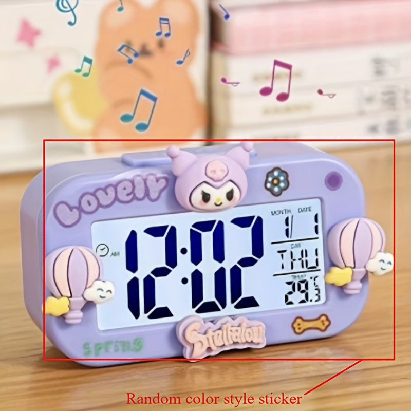 Sanrio Kuromi & Cinnamoroll Alarm Clock with Digital Display, Temperature & Date Function - Cute Cartoon Character Design, Pastel Purple & Yellow, Battery-Powered Mini Clock for Bedroom, Dorm, Desk Decor (AA Battery Not Inclu