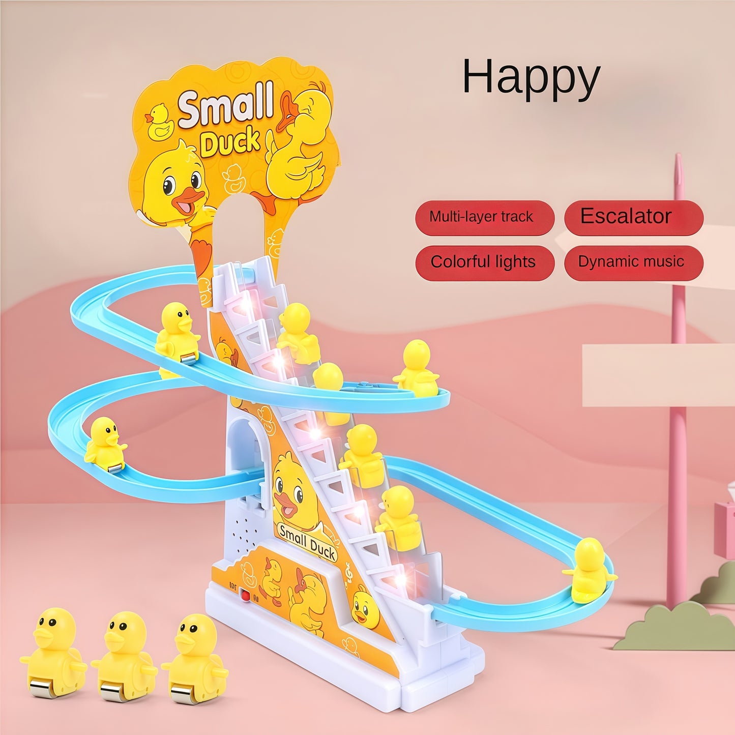 [Customers' Top Choice]6 Ducklings Stair Climbing Toys, Electric Slide Yellow Ducklings Toys, Boys and Girls Toys, Holiday Gifts, Lights and Music Toys Easter Gifts Halloween Christmas Gifts for winter