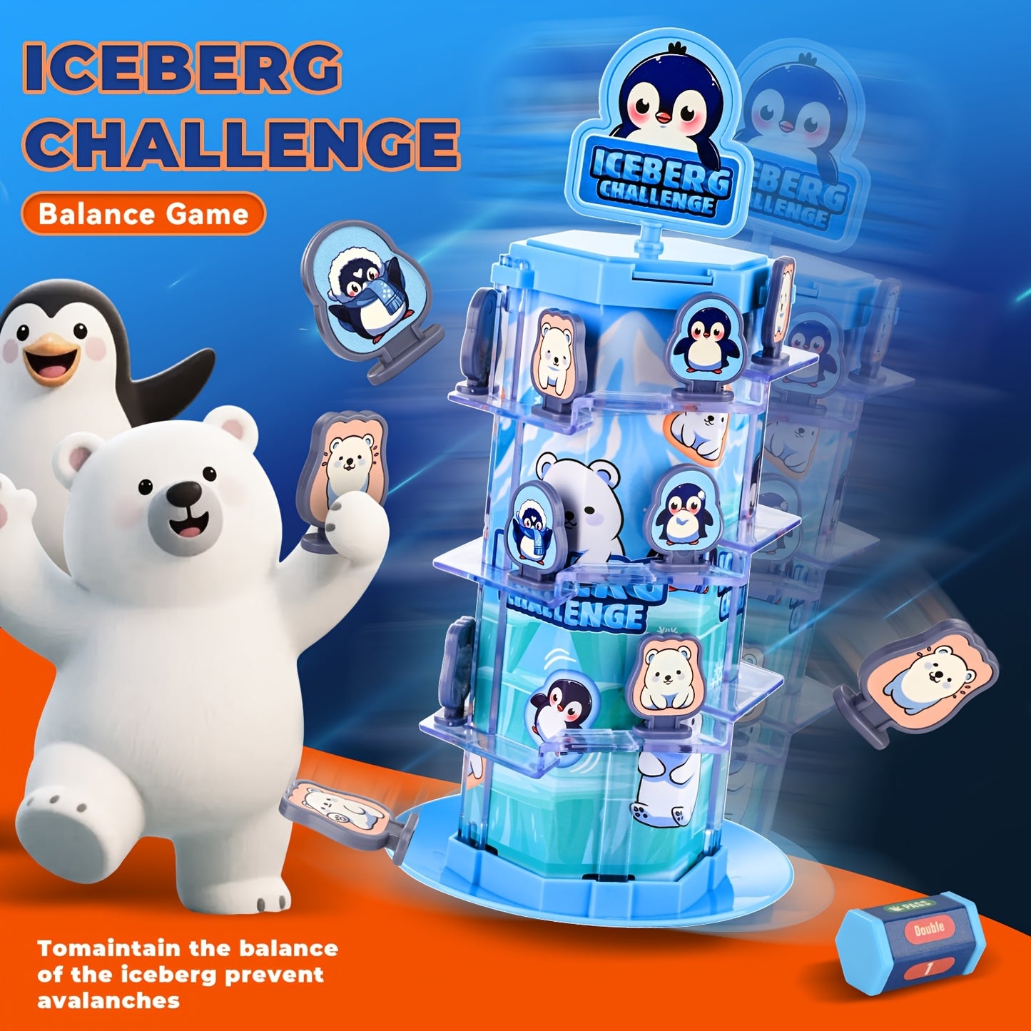 CalmCircuit Penguin Bear Balance Tower Toy - 2-Player Interactive Educational Game for Critical Thinking, Stack Attack Board Game with Snow Theme, Portable Travel & Party Fun for Family Game Nights (White/Blue/Transparent), I
