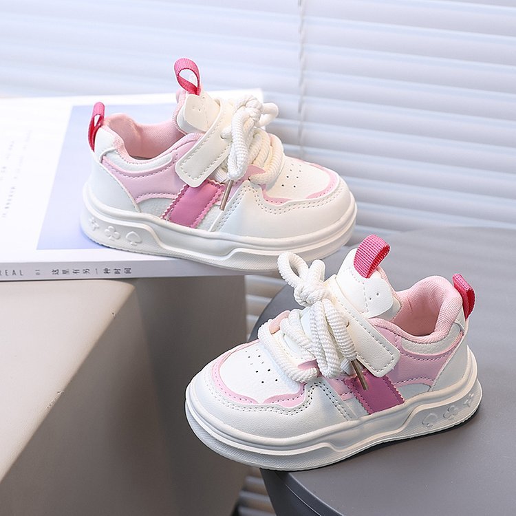 [Playful Charm] All-Season White Sneakers for Boys & Girls: Durable, Versatile Indoor/Outdoor Shoes with Hook-and-loop Closure, Low-Top Design, and Comfortable Fabric Lining