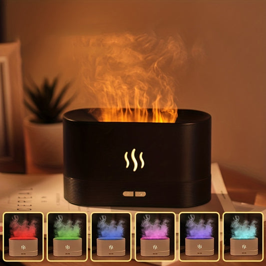 1pc LED Color Changing Flame Aroma Diffuser with Humidifier Function, USB-Powered Essential Oil Mist Maker for Home, Office, Bedroom - Romantic Ambient Light Decor Lamp, No Battery Required