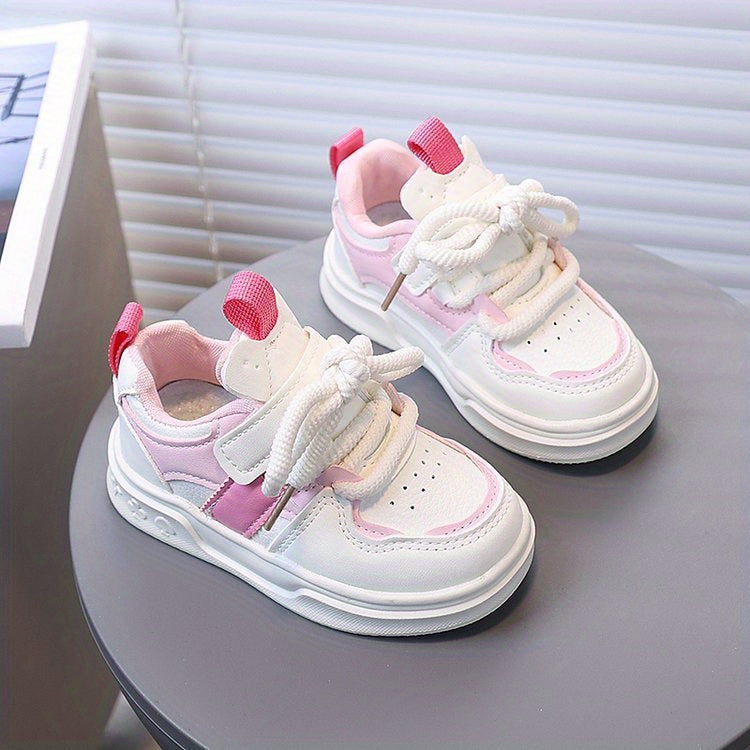 [Playful Charm] All-Season White Sneakers for Boys & Girls: Durable, Versatile Indoor/Outdoor Shoes with Hook-and-loop Closure, Low-Top Design, and Comfortable Fabric Lining