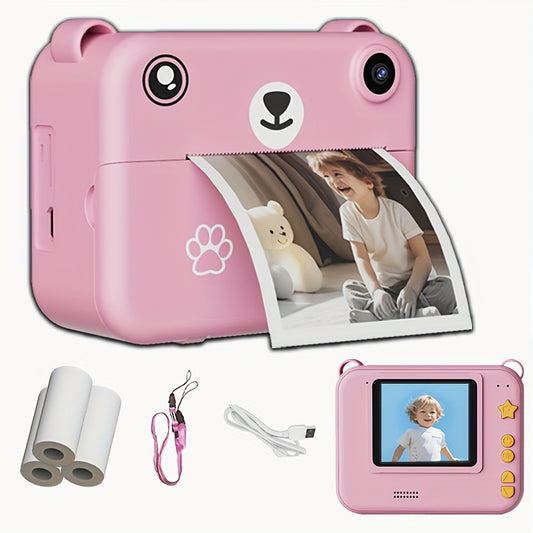 Compact Instant Camera for Kids with 1080 HD, Includes Three Rolls of Printing Paper, USB Charger, And Features for Digital Photography, Video Recording, And Delayed Printing, Perfect for Thanksgiving, Christmas, And New Year