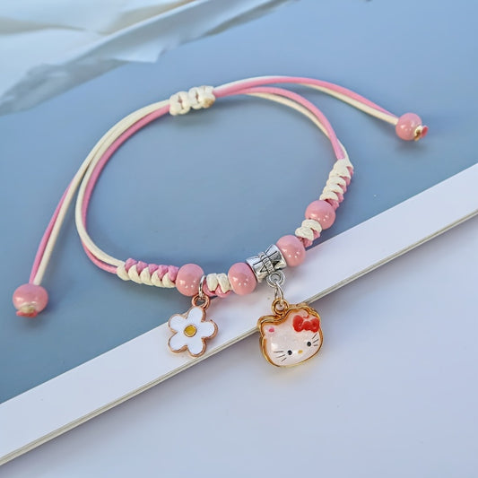 Sanrio Hello Kitty Adjustable Rope Bracelet with Kuromi, for Pochacco & for My Melody Charms - Cartoon Style Fashion Accessory for Women, Daily & Holiday Wear, Mardi Gras Day Theme, All-Season Weave Material