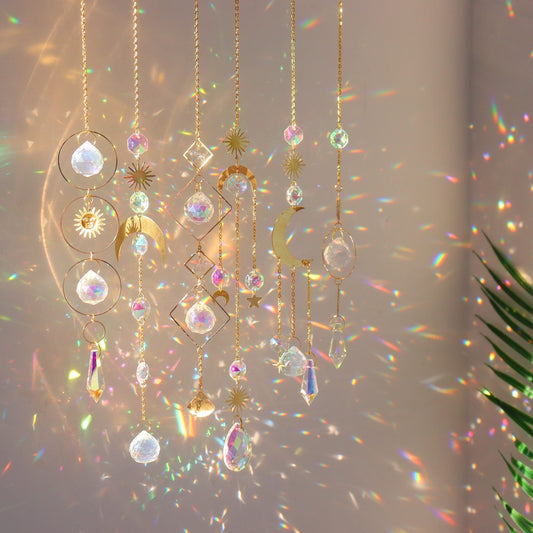 Set Of 6 Colorful Crystal Dream Catchers Hanging Sun Catcher Pendant Decoration Crystal Ball Window Home Garden Christmas Party Wedding Decoration