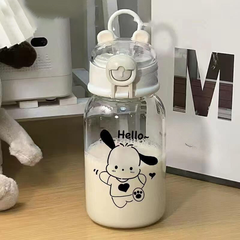 () Sanrio Kaikawaii Kulomi Melody Sippy Cup- Cute Plastic Travel Drink Bottle, Ideal for Summer Drinks, Easy to Carry and Durable, White