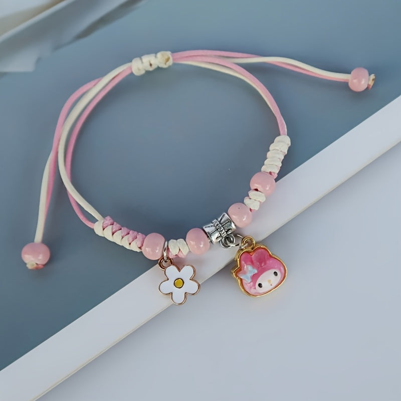 Sanrio Hello Kitty Adjustable Rope Bracelet with Kuromi, for Pochacco & for My Melody Charms - Cartoon Style Fashion Accessory for Women, Daily & Holiday Wear, Mardi Gras Day Theme, All-Season Weave Material