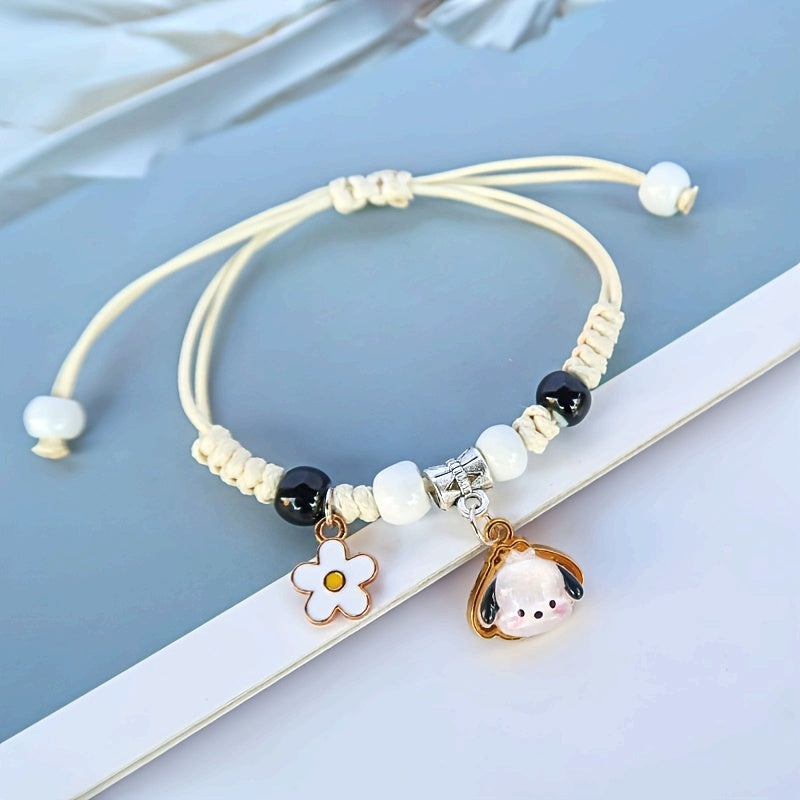 Sanrio Hello Kitty Adjustable Rope Bracelet with Kuromi, for Pochacco & for My Melody Charms - Cartoon Style Fashion Accessory for Women, Daily & Holiday Wear, Mardi Gras Day Theme, All-Season Weave Material