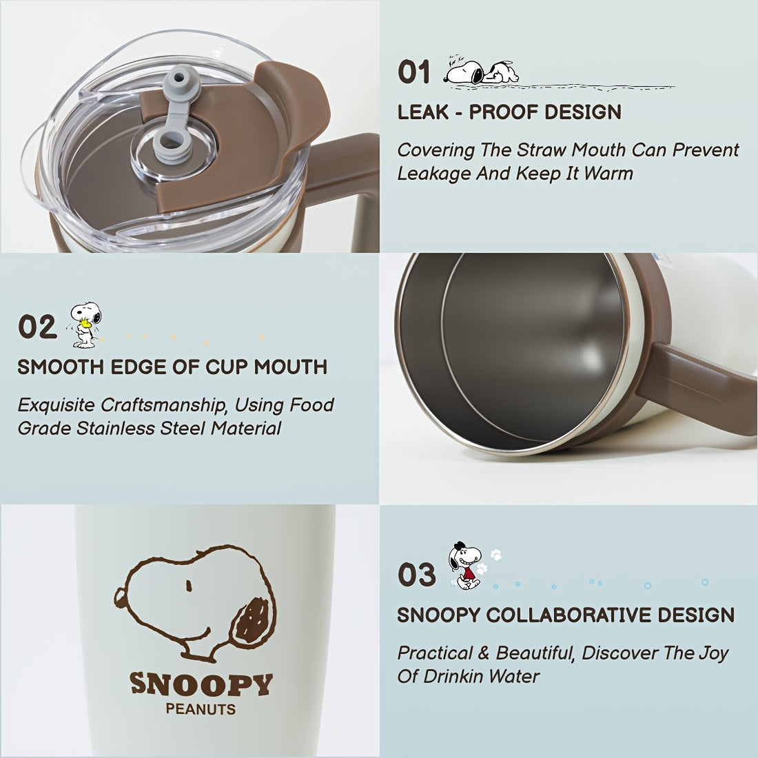 MINISO Snoopy Collection Steel Tumbler with Straw