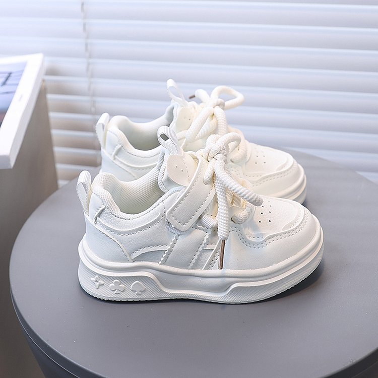 [Playful Charm] All-Season White Sneakers for Boys & Girls: Durable, Versatile Indoor/Outdoor Shoes with Hook-and-loop Closure, Low-Top Design, and Comfortable Fabric Lining