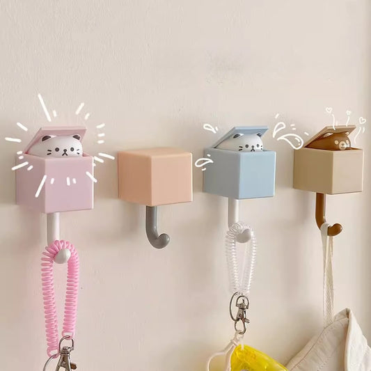 Adorable Cat-Themed Wall Hook - Easy Install, No-Damage Adhesive, Stylish Retractable Design for Bedroom & Home Decor