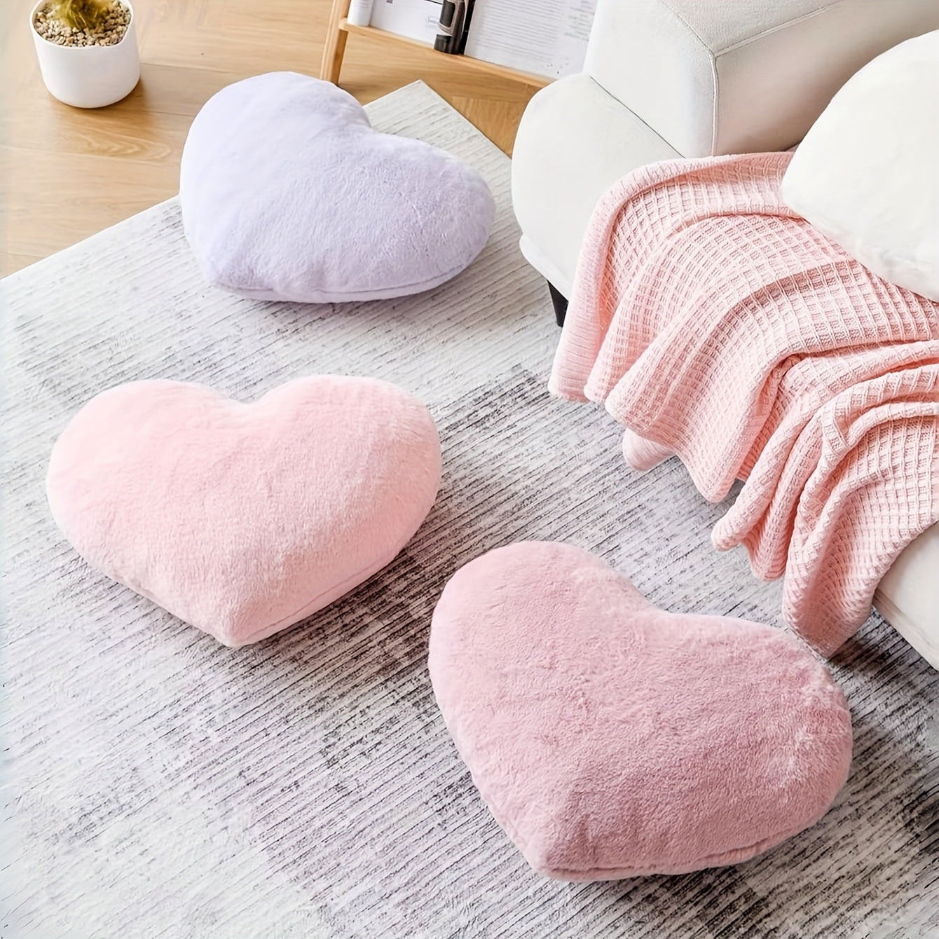 Soft Pink Heart-Shaped Faux Rabbit Fur Throw Pillow - 12.9 Inch/15.8 Inch Plush Cushion for Indoor Decor, Camping, and Outdoor Sofa Bed - Ideal Valentine'S Day Gift for Teen Girls and Women, Camping Accessory | Heart Shaped P