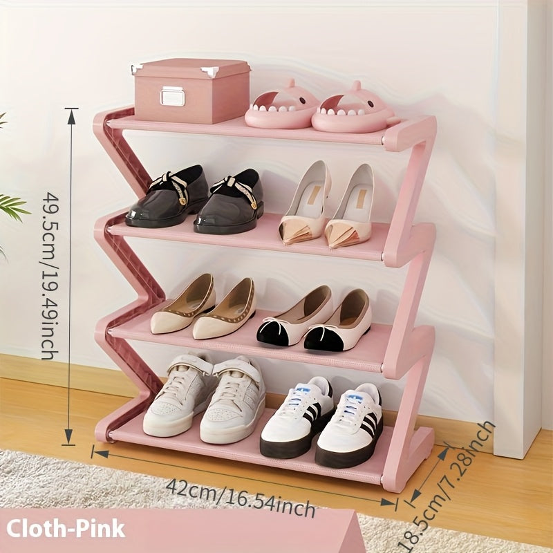 4-Tier Z-Shaped Shoe Rack, Durable Plastic Freestanding Storage Box with Curved Design, Easy-to-Assemble Floor Standing Organizer Suitable for Living Room or Dormitory, No Tools Required, Stackable and Space-Saving, Shoe Stor