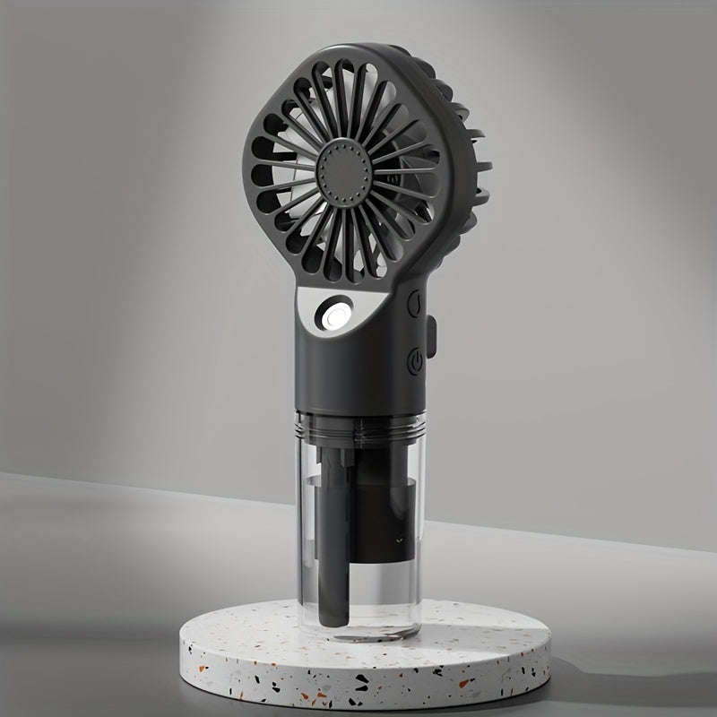 Portable Handheld Spray Fan for Outdoor Use, Neck-Hanging Fan, Desktop Humidifying Mini Fan with Four Wind Speed Settings.