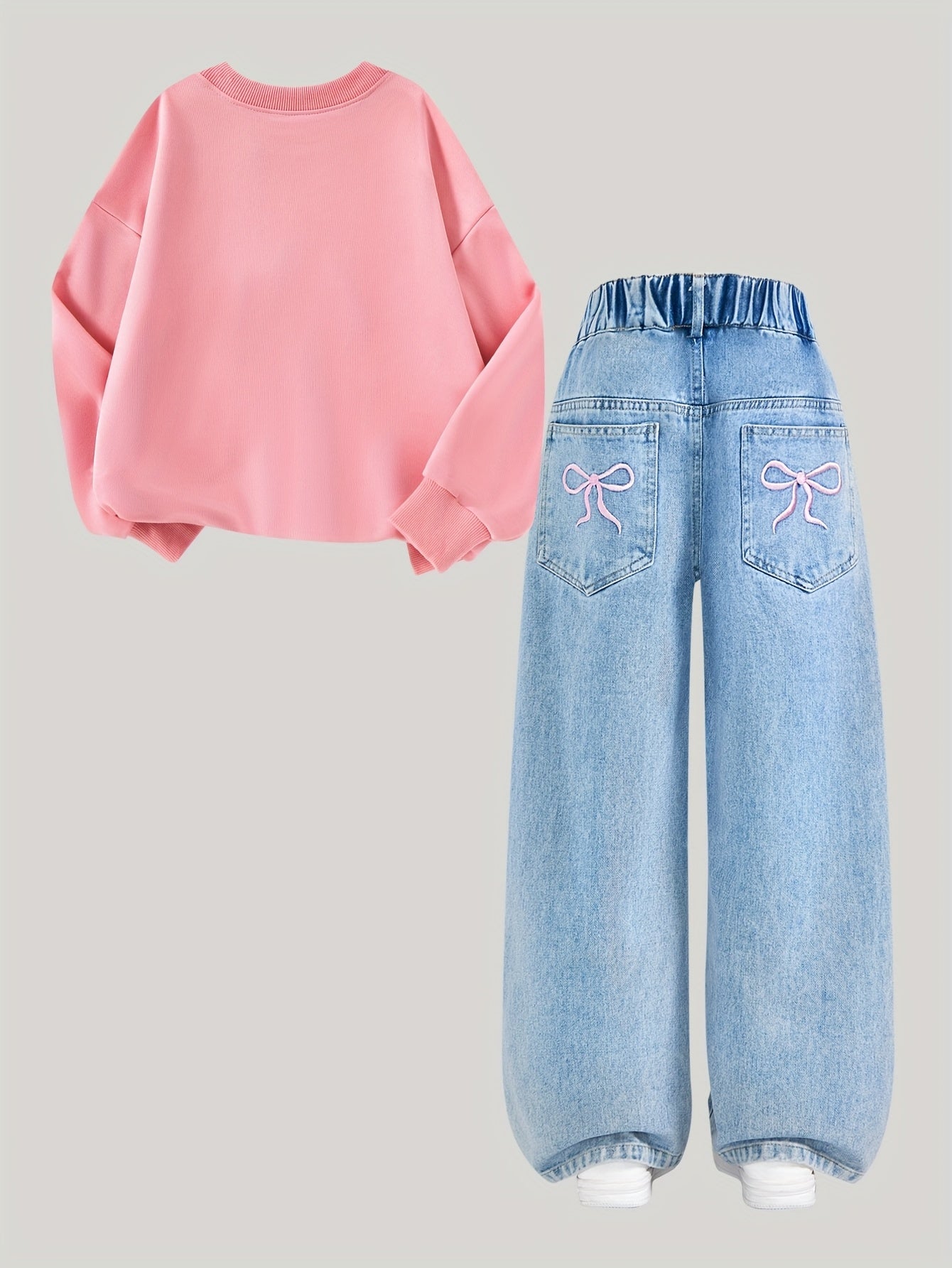 A Outfit Set, Featuring a Stylish Hoodie with a Butterfly Pattern And Embroidered Jeans with a Bow, Embodies Street Fashion And Casual Style, Suitable for All Seasons, Providing a Comfortable Fit for Various Occasions, for Ou