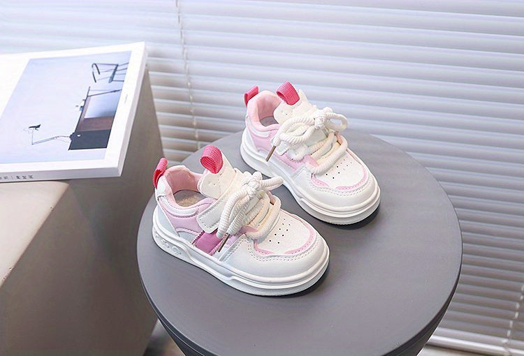 [Playful Charm] All-Season White Sneakers for Boys & Girls: Durable, Versatile Indoor/Outdoor Shoes with Hook-and-loop Closure, Low-Top Design, and Comfortable Fabric Lining