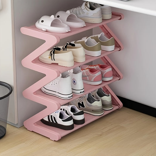 4-Tier Z-Shaped Shoe Rack, Durable Plastic Freestanding Storage Box with Curved Design, Easy-to-Assemble Floor Standing Organizer Suitable for Living Room or Dormitory, No Tools Required, Stackable and Space-Saving, Shoe Stor