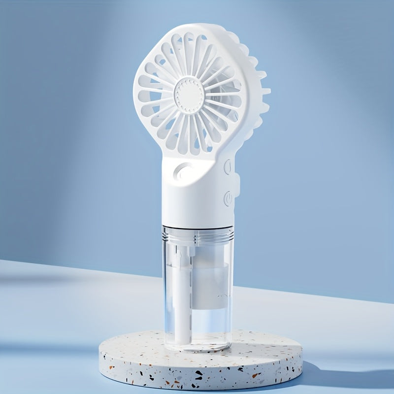 Portable Handheld Spray Fan for Outdoor Use, Neck-Hanging Fan, Desktop Humidifying Mini Fan with Four Wind Speed Settings.
