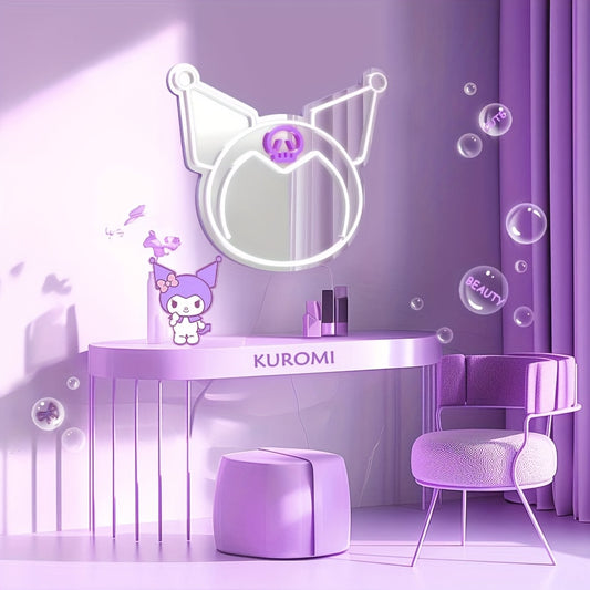 1pc Sanrio Kuromi LED Mirror, USB Powered Neon Light, Adjustable Brightness, Contemporary Cartoon Style, Vertical Irregular Shape, Portable Aesthetic Lamp for Bedroom, Makeup Room, Birthday, Christmas Gift