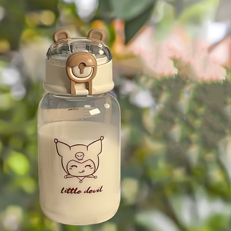 () Sanrio Kaikawaii Kulomi Melody Sippy Cup- Cute Plastic Travel Drink Bottle, Ideal for Summer Drinks, Easy to Carry and Durable, White