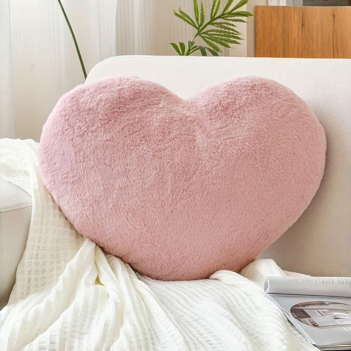Soft Pink Heart-Shaped Faux Rabbit Fur Throw Pillow - 12.9 Inch/15.8 Inch Plush Cushion for Indoor Decor, Camping, and Outdoor Sofa Bed - Ideal Valentine'S Day Gift for Teen Girls and Women, Camping Accessory | Heart Shaped P