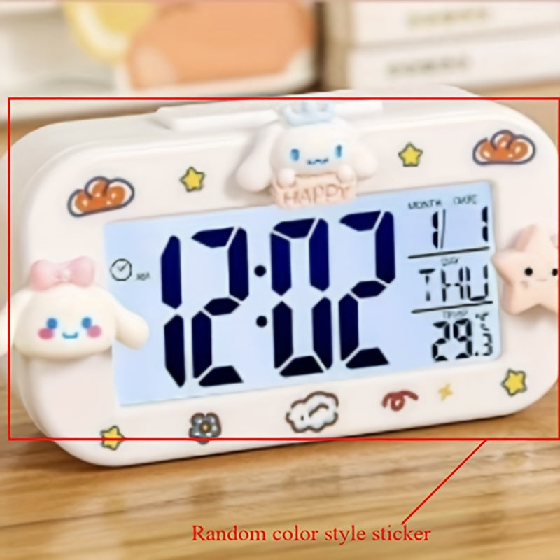 Sanrio Kuromi & Cinnamoroll Alarm Clock with Digital Display, Temperature & Date Function - Cute Cartoon Character Design, Pastel Purple & Yellow, Battery-Powered Mini Clock for Bedroom, Dorm, Desk Decor (AA Battery Not Inclu