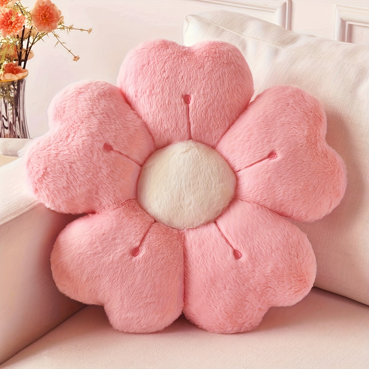 Soft Plush Daisy Flower Cushion – Cozy Pink Polyester Throw Pillow with Cute Petal Design, Perfect for Beds, Sofas, and Home Decor Gifts, Cute Pillows