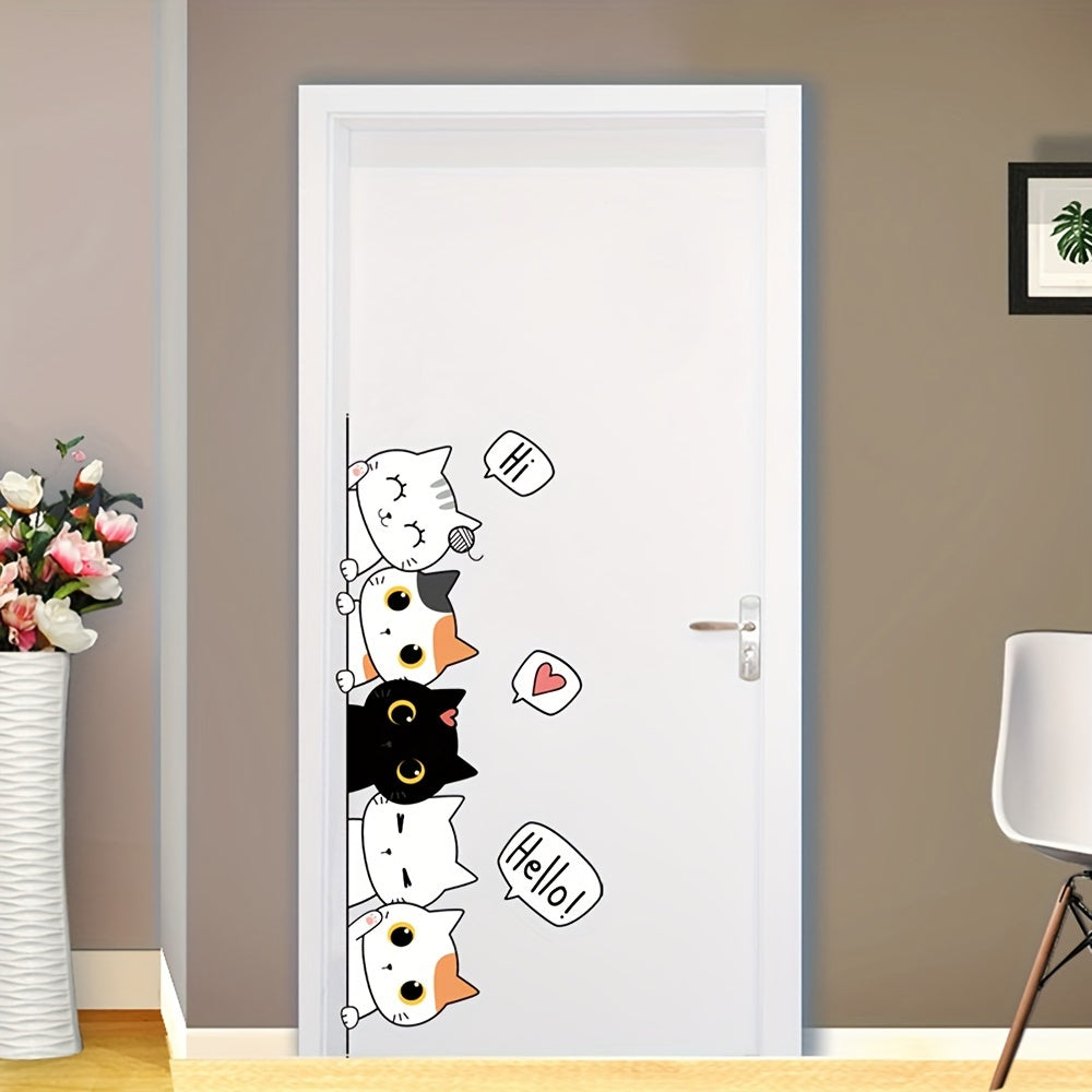Say Hello to You Cat Self-adhesive Cartoon Wall Sticker, Door Decoration, Wall Decoration Self-adhesive Poster, Glass Decorative Painting