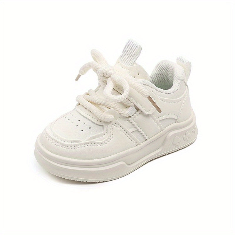 [Playful Charm] All-Season White Sneakers for Boys & Girls: Durable, Versatile Indoor/Outdoor Shoes with Hook-and-loop Closure, Low-Top Design, and Comfortable Fabric Lining