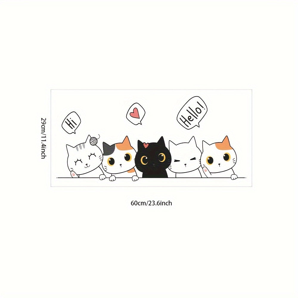 Say Hello to You Cat Self-adhesive Cartoon Wall Sticker, Door Decoration, Wall Decoration Self-adhesive Poster, Glass Decorative Painting