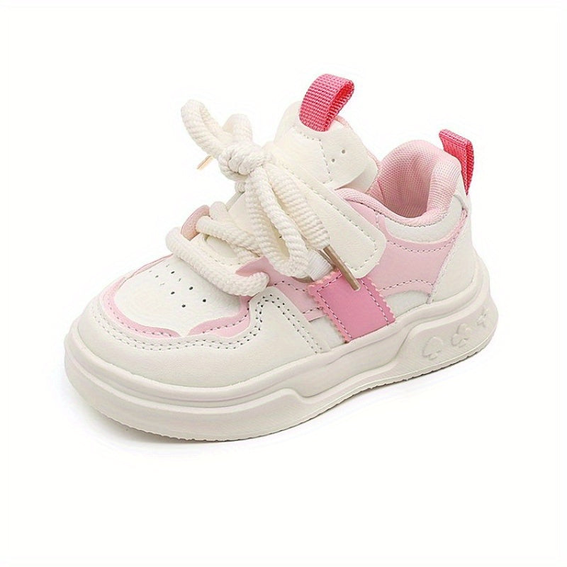 [Playful Charm] All-Season White Sneakers for Boys & Girls: Durable, Versatile Indoor/Outdoor Shoes with Hook-and-loop Closure, Low-Top Design, and Comfortable Fabric Lining