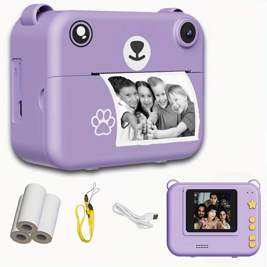 Compact Instant Camera for Kids with 1080 HD, Includes Three Rolls of Printing Paper, USB Charger, And Features for Digital Photography, Video Recording, And Delayed Printing, Perfect for Thanksgiving, Christmas, And New Year
