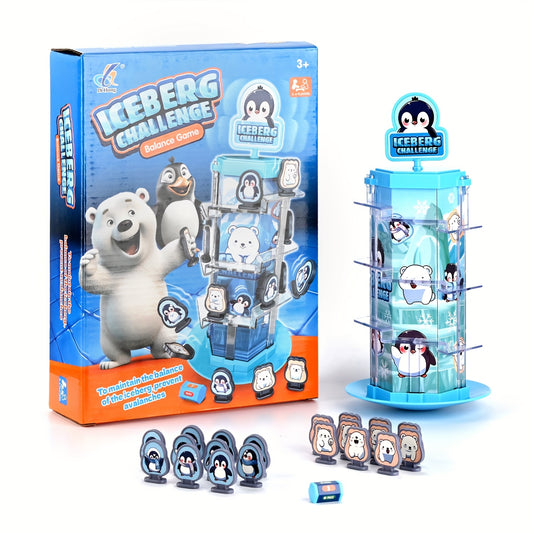 CalmCircuit Penguin Bear Balance Tower Toy - 2-Player Interactive Educational Game for Critical Thinking, Stack Attack Board Game with Snow Theme, Portable Travel & Party Fun for Family Game Nights (White/Blue/Transparent), I