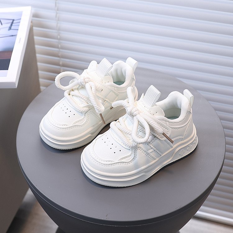 [Playful Charm] All-Season White Sneakers for Boys & Girls: Durable, Versatile Indoor/Outdoor Shoes with Hook-and-loop Closure, Low-Top Design, and Comfortable Fabric Lining