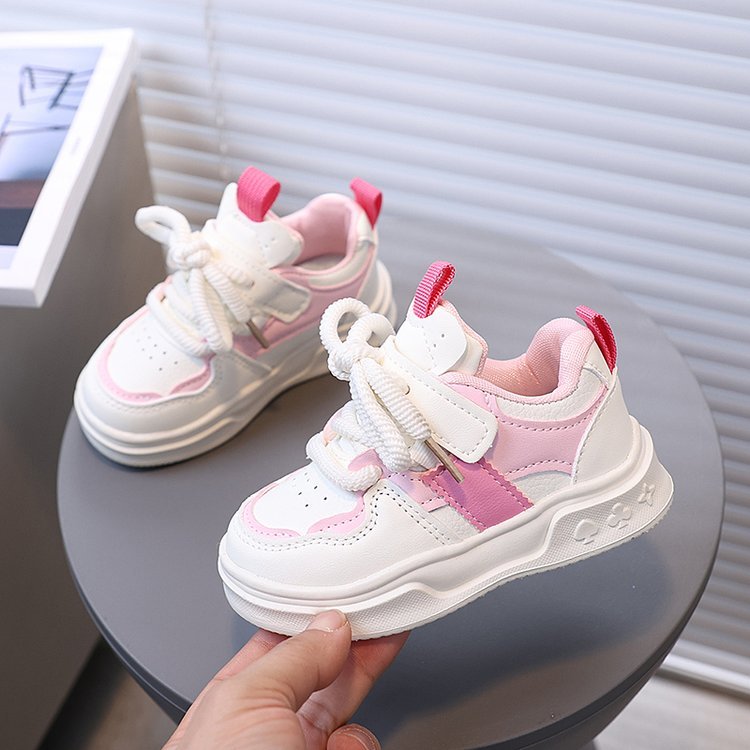[Playful Charm] All-Season White Sneakers for Boys & Girls: Durable, Versatile Indoor/Outdoor Shoes with Hook-and-loop Closure, Low-Top Design, and Comfortable Fabric Lining