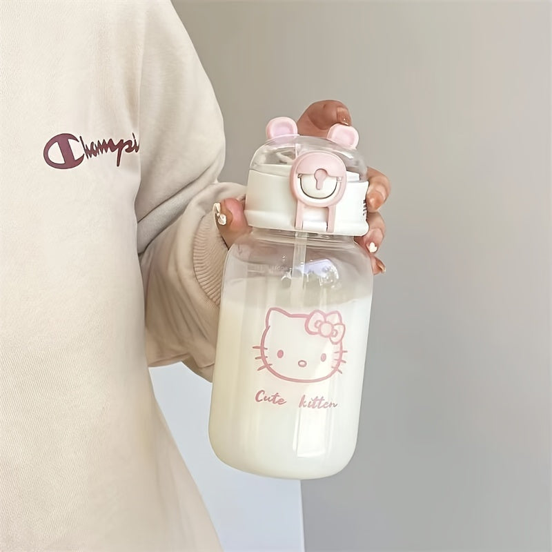 () Sanrio Kaikawaii Kulomi Melody Sippy Cup- Cute Plastic Travel Drink Bottle, Ideal for Summer Drinks, Easy to Carry and Durable, White